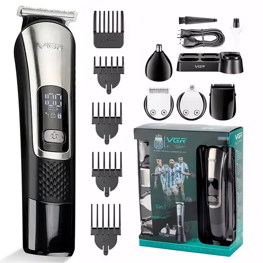 Универсальный триммер для бороды Vgr 5 в 1 AFA Series Аккуумуляторный триммер для носа и тела, шейвер для бритья 5 Вт Black