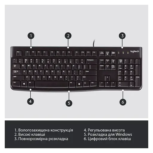 Клавіатура  Logitech Keyboard K120 EOM (920-002643) - фото 6