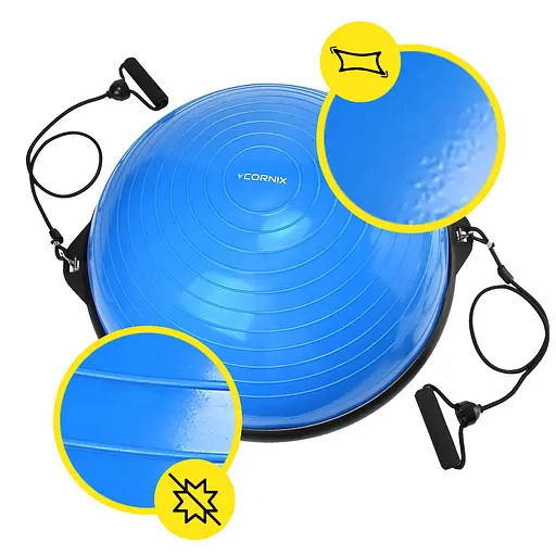 Балансировочная платформа (полусфера) Cornix Bosu Ball 58 см с эспандерами Blue XR-0457 - фото 6