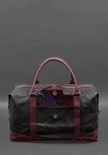 Дорожная сумка из конваса и натуральной кожи Crazy Horse бордовая - фото 3