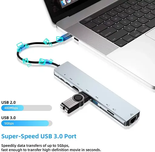 Універсальний концентратор USB для MacBook на 8-Port USB TypeC 3.0 Mini Hub SD, TF, RJ 45 - фото 6