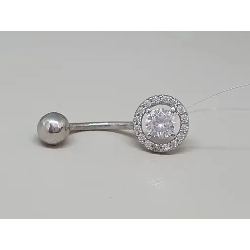 Серебряная серьга для пирсинга пупка з фианитами. 7032.1С - фото 2