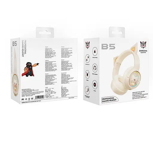 Навушники Onikuma Cat Ear Bluetooth Wireless Gaming Headset B5 BT/AUX, Type-C, 55H, RGB - фото 2