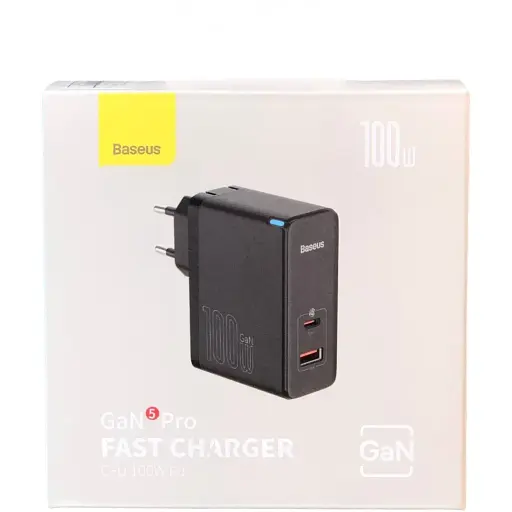 Зарядний пристрій Baseus GaN5 Pro Fast Charger C+U 100 W з кабелем Type-C to Type-C чорний - фото 1