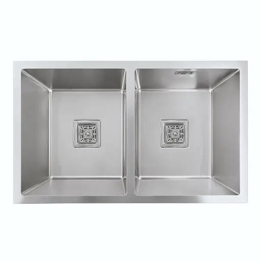 Кухонная мойка на две чаши Platinum Handmade HSB 75x45 нержавейка (квадратный сифон 3.0/1.0 мм, монтаж под столешницу), Нержавеющая сталь - фото 1