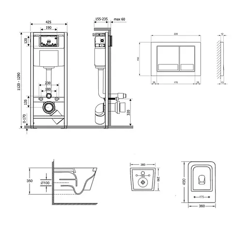 Подвесной унитаз Qtap Crow Ultra Quiet + инсталляция Qtap Nest 4 в 1 (квадратная клавиша Chrome), Белый - фото 2
