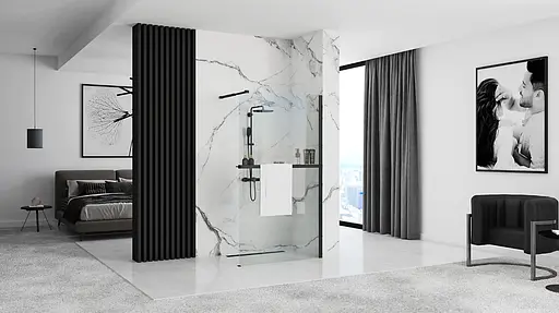 Душова стінка Rea Aero 80 black з полицею Evo REA-K7580 + HOM-00652, прозорий, чорний матовий - фото 4