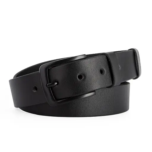 Ремінь чоловічий шкіряний JK-4013 чорний з чорною пряжкою (125 см) - фото 1