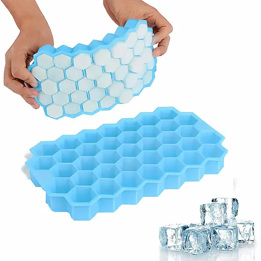 Многоразовая силиконовая форма для приготовления льда с крышкой в виде сот Голубой 88290 - фото 2