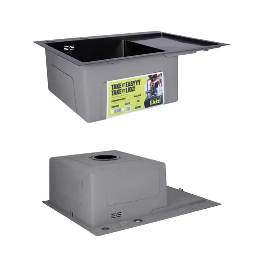 Кухонна мийка Lidz Handmade H6350BR інтегрована крило зправа BlackPVD у комплекті з дозатором та корзиною, Чорний - фото 4