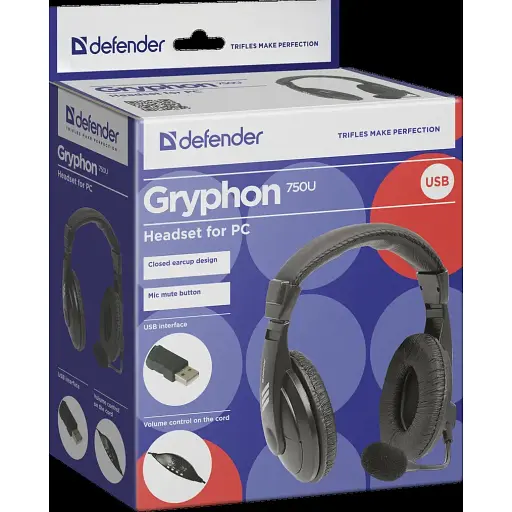 Гарнитура Defender Gryphon 750U USB Black (63752) (6396192) - фото 4