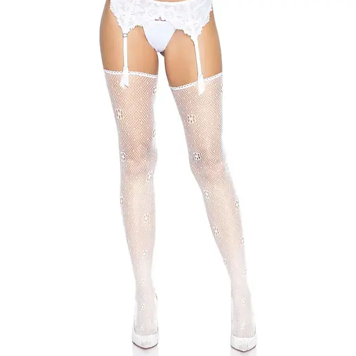 Чулки Leg Avenue Daisy Dot Fishnet Stockings One Size White