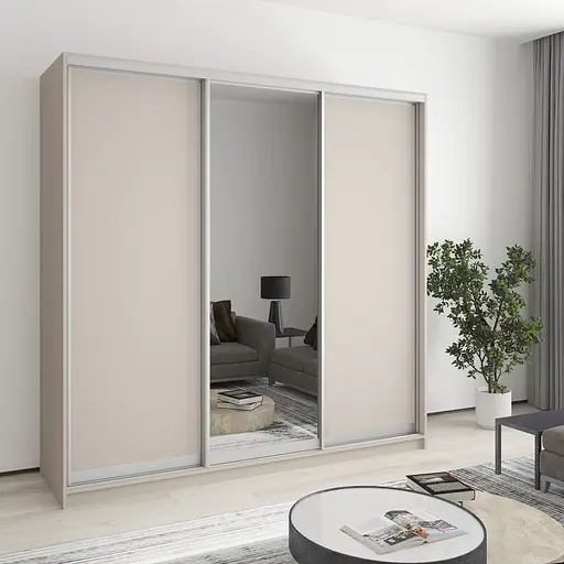 Шафа-купе тридверна MebelStar Стандарт AL 2ДСП/Дзеркало 210x45x210 см Кашемір (MBS-2929)