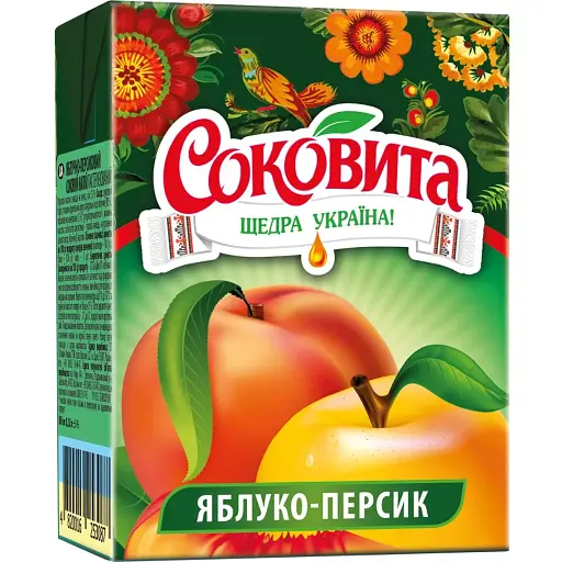 Упаковка сокового напитка Соковита Яблоко-Персик с мякотью 5.4 л (200 мл х 27 шт.) - фото 2