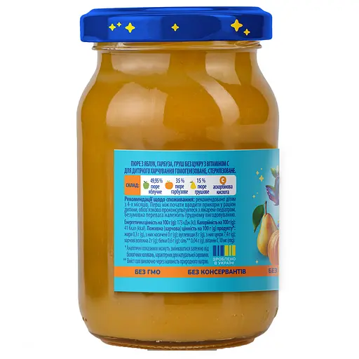 Уценка. Пюре фруктовое Elfik Magic Яблоко-тыква-груша стеклобанка 1020 г (6 шт. х 170 г) - фото 2