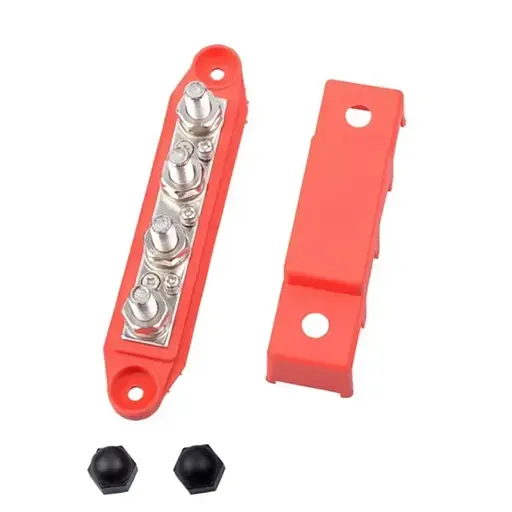 Розподільний блок з шиною Bus Bar з 4-ма шпильками М8 для з'єднання кабелів 12-48V DC, до 250A (червоний) - фото 2