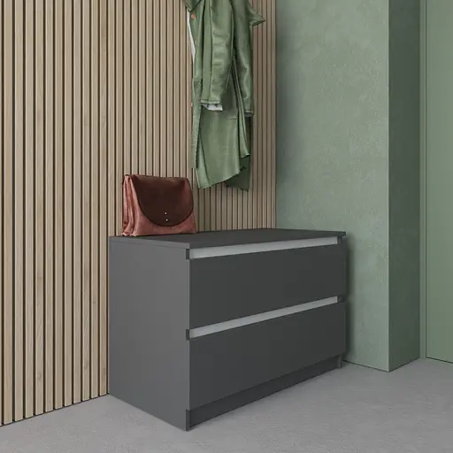 Комод Vays R-19 Антрацит-Белые планки, 2 ящика без ручек, ЛДСП, 80×40×53 см - для прихожей, спальни, гостиной