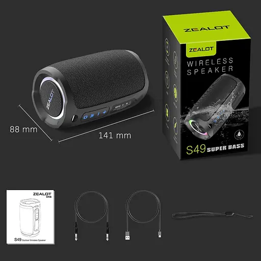 Портативна bluetooth колонка Zealot S49 з LED підсвічуванням чорний - фото 10