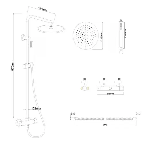 Душова система Yoka Ferra 25 Black з термостатом BP.FERRA-THERM-25-BLK, Чорний матовий - фото 3