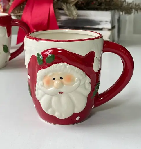 Новогодняя кружка Olens 8030-304 керамика большая рождественская чашка с узором Дед Мороз 430 мл Красная - фото 3