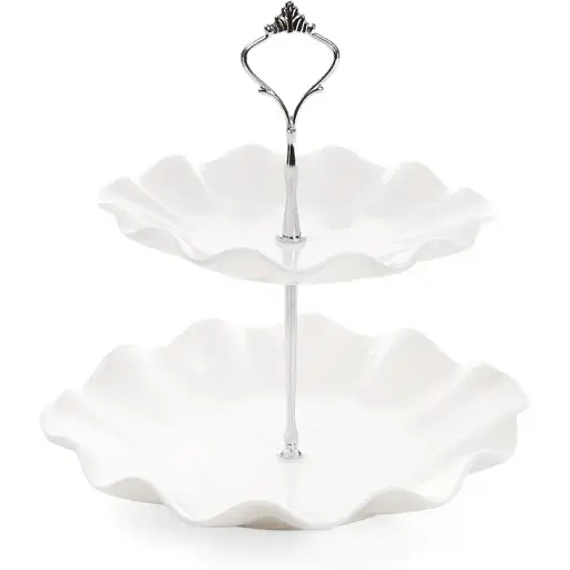 Фруктовница BonaDi Волна фарфоровая двухъярусная 24 см белая (988-135)