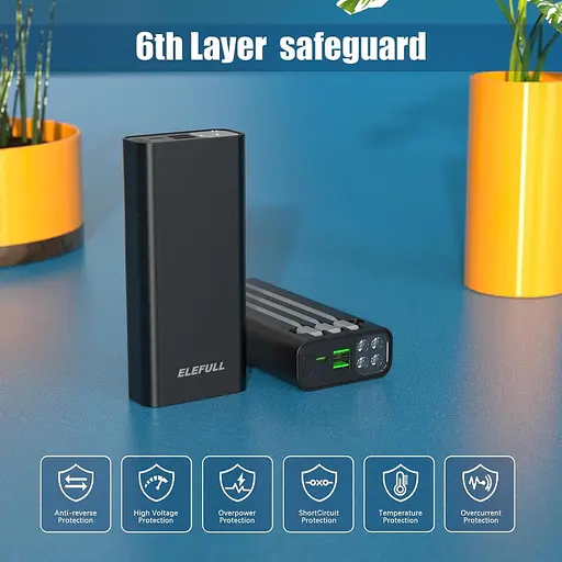 Зовнішній акумулятор ELEFULL ємністю 26800 мАч з вбудованим кабелем, невеликий зовнішній акумулятор з функцією швидкого заряджання - фото 4