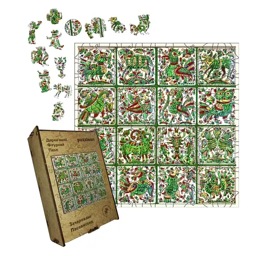 Деревянный фигурный пазл Декоративная Роспись Очарованное Пастбище, А4, Деревянная коробка 100 элементов