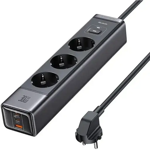 Сетевой фильтр McDodo 6-in-1 30W GaN Surge Protection Power Strip (EU) Черный - фото 1