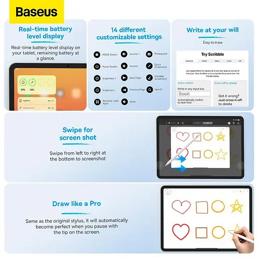 Стилус Baseus Smooth Writing Wireless Charging Stylus Active+Wireless Version SXBC020102 - фото 7
