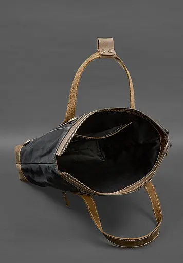 Сумка-рюкзак з канвасу та натуральної темно-коричневої шкіри - фото 7