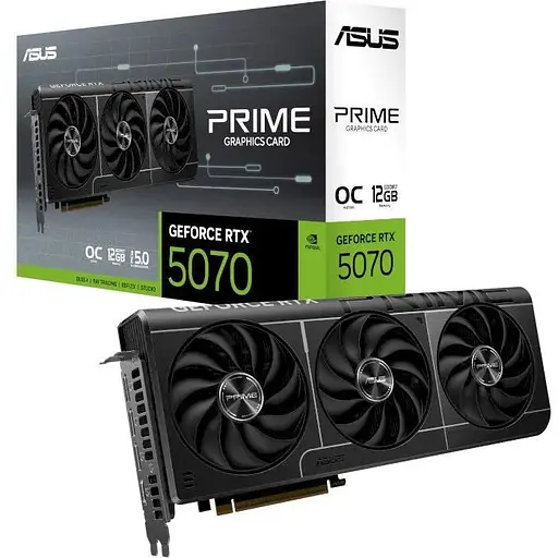 Відеокарта GeForce RTX 5070, ASUS, PRIME OC, 12Gb GDDR7, 192-bit, HDMI/3xDP, 2587/28000 MHz, 16-pin (PRIME-RTX5070-O12G) - фото 1