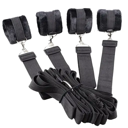 Ограничительный ремень для рук и ног для кровати с маской для глаз Fetish Tentation черный - фото 4