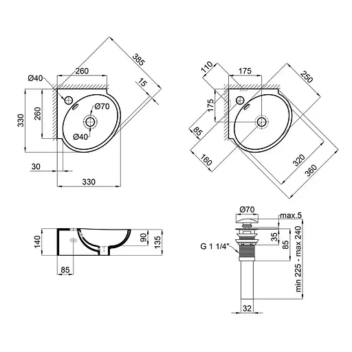 Умивальник Qtap Leo N підвісний угловая овальний 380x360x130 мм White + донний клапан PU02O, Білий - фото 2