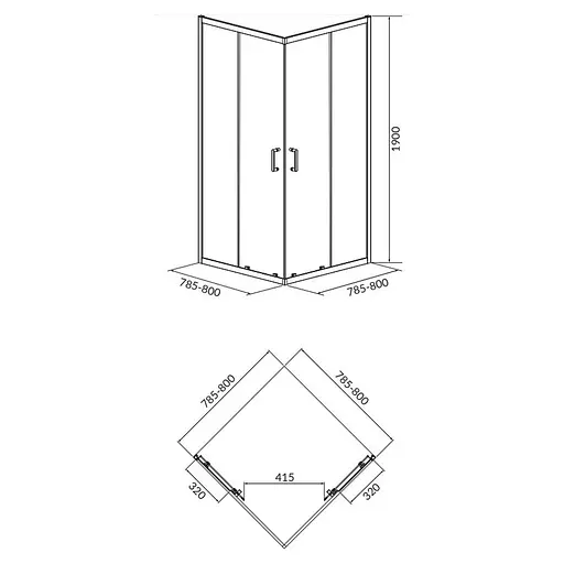 Душевая кабина Cersanit Brasco 80x80 см квадратная раздвижная прозрачное стекло без поддона хром S168 -005, прозрачный, хром - фото 2