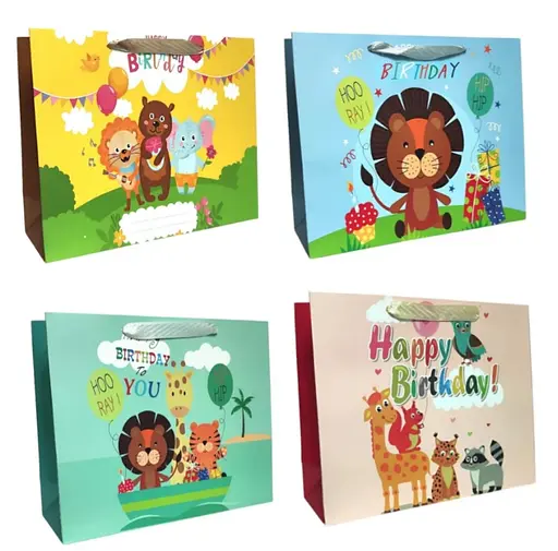 Подарунковий пакет картонний, 200 г/м², HAPPY B-DAY, 26x32x10 см, 6 шт. в упаковці (В асортименті)