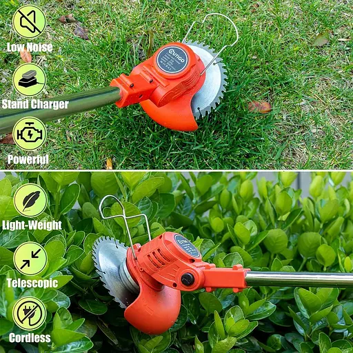 Акумуляторний тример для газону, акумуляторна газонокосарка, 2 батареї 21 В і 4 типи лез, акумуляторна кущорізка, електричний - фото 5