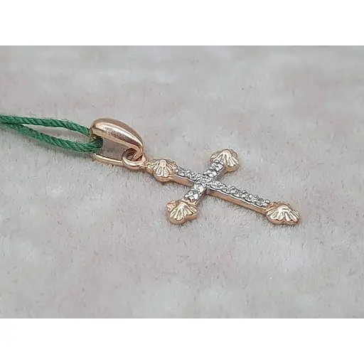 Золотий хрестик ЮЗ "Багет" з діамантами. 3996 - фото 2