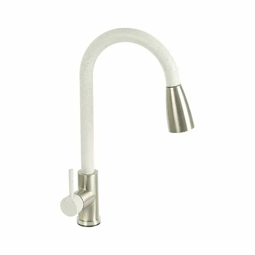 Змішувач для кухні з висувним виливом Platinum KT 8203 (8614) Топаз комбі Білий - фото 1