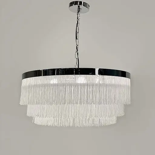 Підвісна 3-х ярусна люстра в хромованому корпусі у 3-х розмірах | Арт. MJ 195 Silver+WT | Line F - фото 1