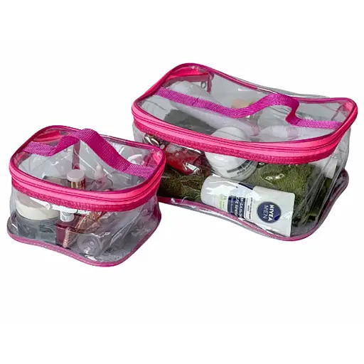 Комплект прозорих косметичок 2 шт (рожевий) - фото 1