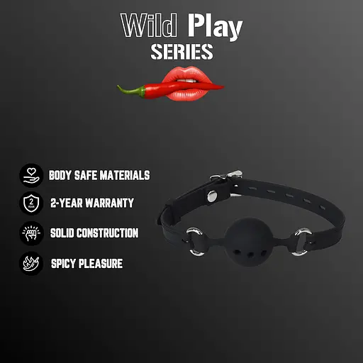 Кляп із силіконовою кулькою Erospace Wild Play C14 4 см чорний - фото 2
