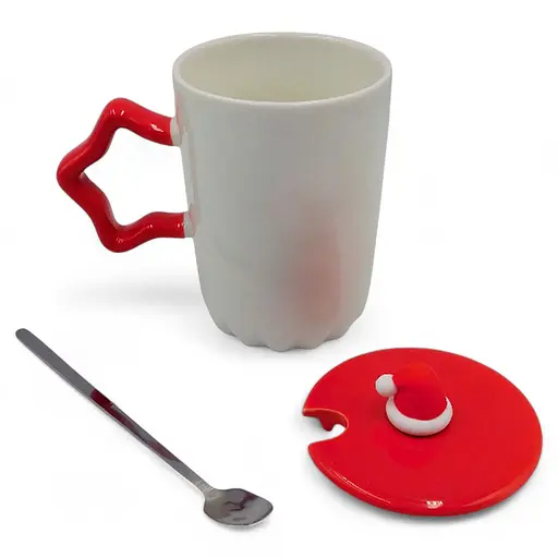 Чашка новорічна Snowman з кришкою та ложкою Санта-Клаус 360 мл Біла - фото 3