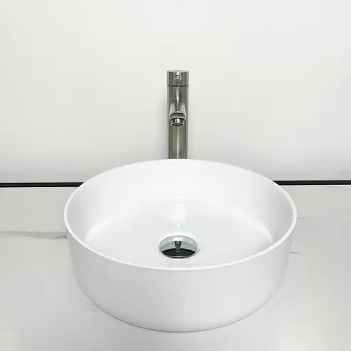 Раковина Adamant умивальник ARENA штучний камінь кругла без переливу 360х113мм накладний білий - фото 4