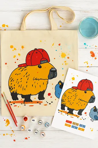 Набір, екосумка-розмальовка, „Капібара“, бавовна 220 г/м2, 38х42см, ROSA Talent [CD]