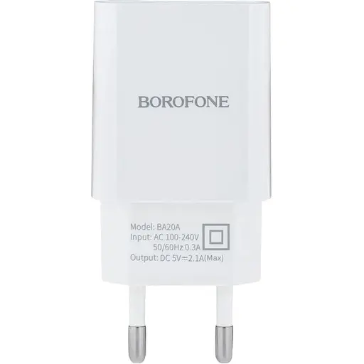 Мережеве заряджання Borofone BA20A 2.1A адаптер 1 USB + кабель Type C Білий