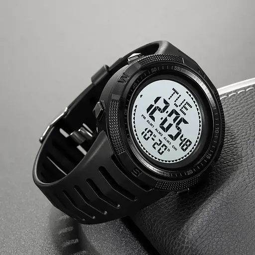 Часы мужские спортивные с компасом Skmei 2147 Compass (Черные с белым циферблатом) - фото 3