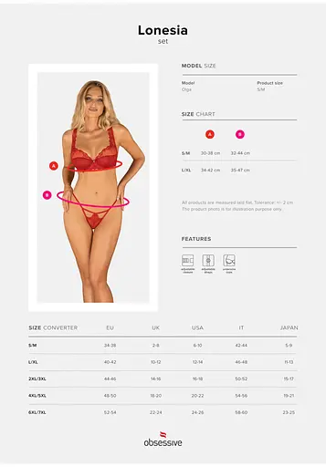 Комплект білизни Obsessive Lonesiay S/M червоний - фото 7
