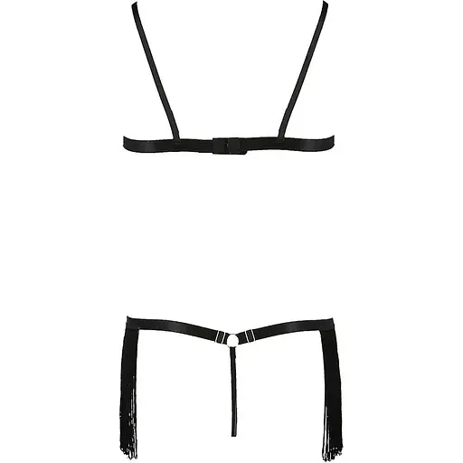 Комплект білизни Passion Exclusive KASSANDRA SET OpenBra Black L/XL: ліф з бахромою, трусики-спідн - фото 6