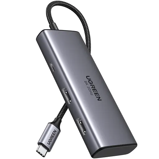 Док-станція USB3.1 Type-C --> HDMIx2 4K60Hz (8k30Hz)/USB 3.0x2/Type-C/PD 100W CM498 6 in 1 Ugr - фото 1