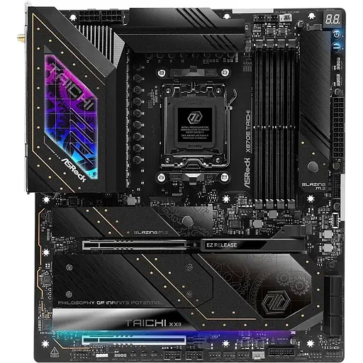 Материнская плата ASRock AM5 X870E Taichi, X870E, 4xDDR5, Int.Video (CPU), 6xSATA3, 4xM.2, 2xPCI-E 5.0 16x, ALC4082 + SABRE9219, RTL8126, WiFi 7, Bluetooth 5.4, 12xUSB3.2/6xUSB2.0, HDMI/3xType C, CrossFire, EATX